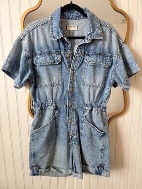 Free People Light Wash Denim Short Sleeve Romper